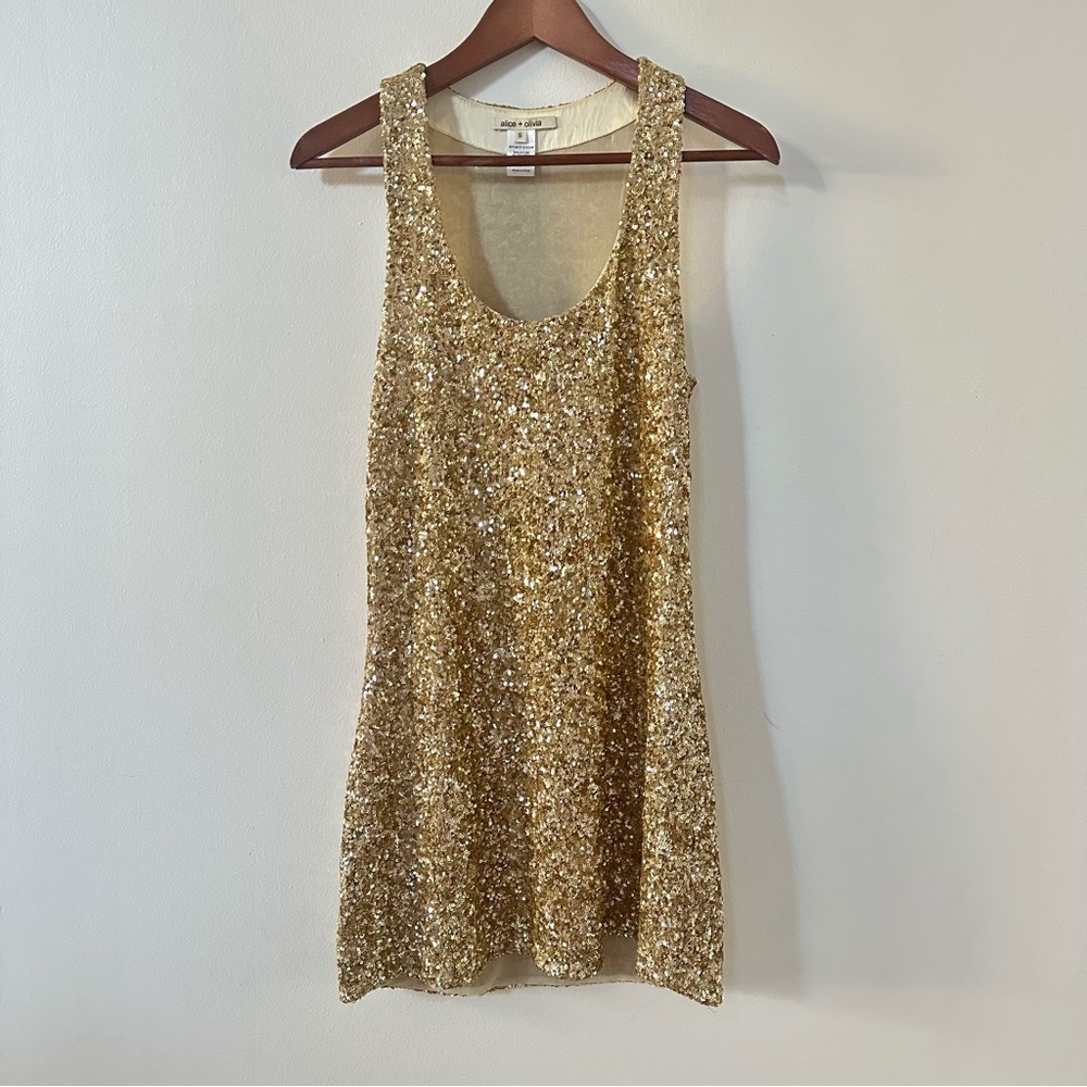 Alice + Olivia Gold Sequin Sheath Mini Dress